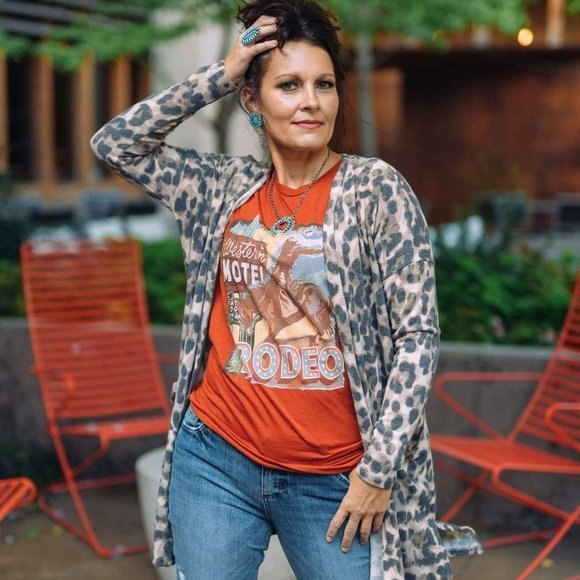 Leopard Print Duster Cardigan Long Sleeve Sweater Open Front Size Medium… - Picture 3 of 13